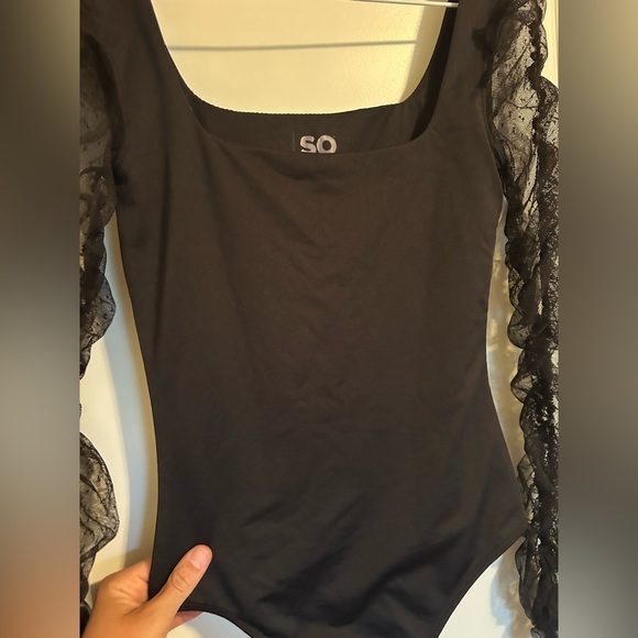 SO Black Bodysuit with Sheer Lace Sleeves long sleeve - Picture 5 of 5